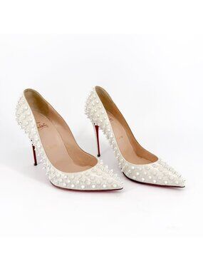 Christian Louboutin Pigalle Follies Spikes Pumps Heels White Size 38.5 US 8.5